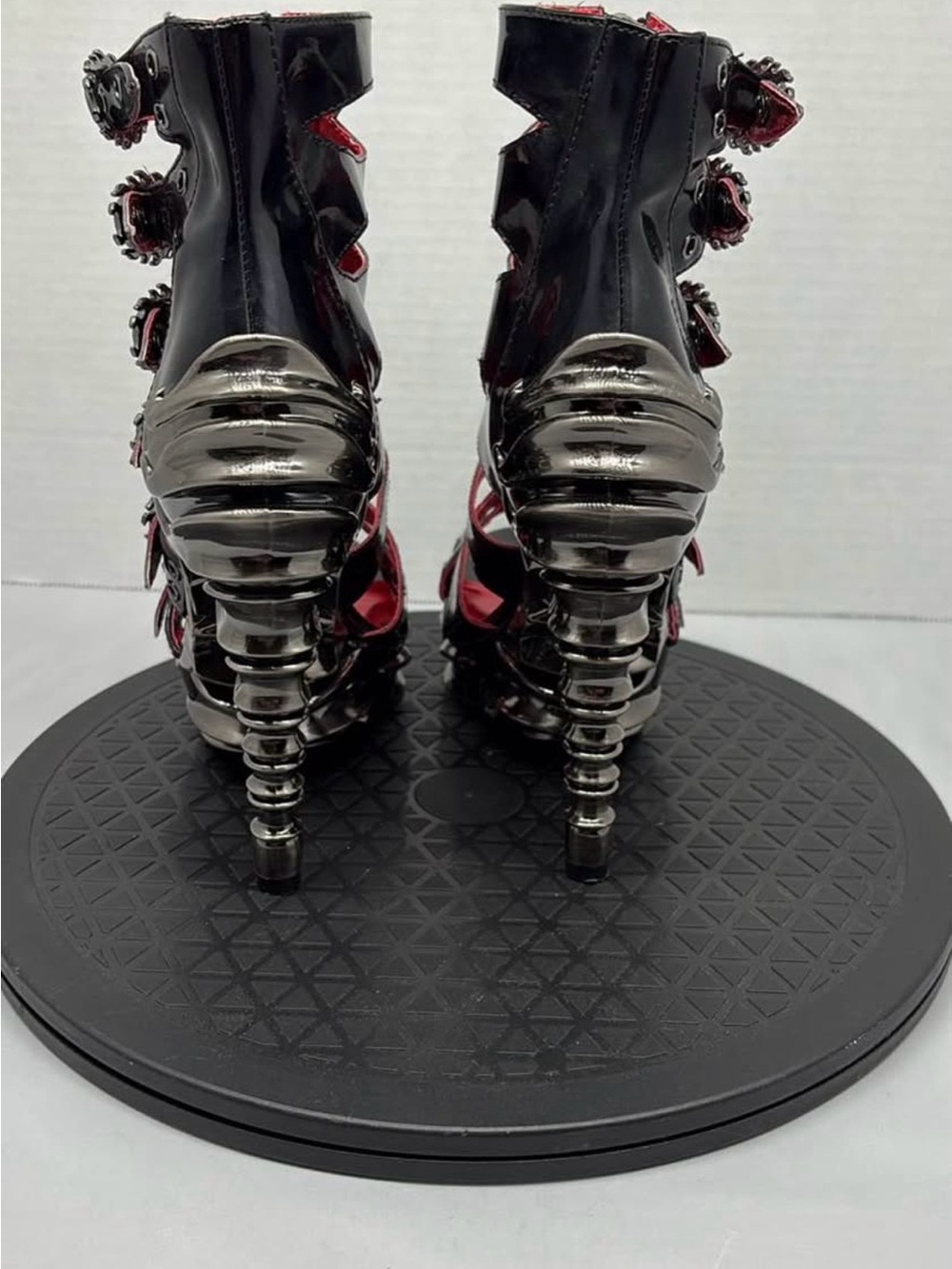 Gothic Black & Red Strappy High Heel Booties - Picture 2 of 6